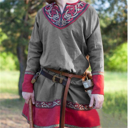 Men Retro Medieval Pirate or Viking Tunic Long Sleeve Loose Blouse Tops