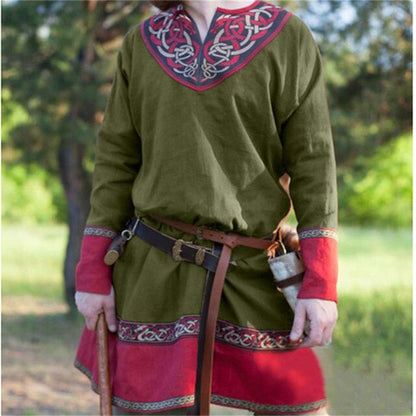 Men Retro Medieval Pirate or Viking Tunic Long Sleeve Loose Blouse Tops