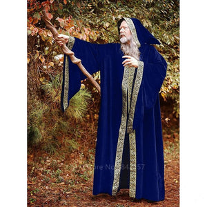 Middle Ages Wizard Cosplay Costumes for Adult Men Halloween Carnival Monk Vintage Medieval Stage Performance Long Robes