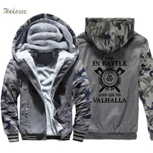 Odin Viking Hoodie, Men's, Die In Battle And Go To Valhalla Hooded Sweatshirt Coat Winter Warm Fleece
