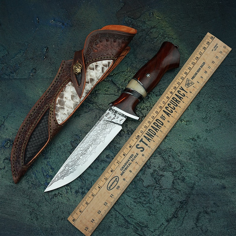 9 Damascus Fixed Blade Hunting Knife, Damascus Fixed Blade Knife