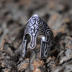 Viking Warrior Helmet Ring, Scandinavian Pagan Norse Rune Stainless Steel Rings