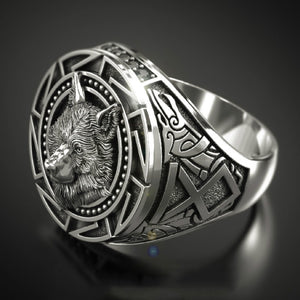 Men's 925 Vintage Wolf Totem Thai Silver Ring, Nordic Mythology, Viking Warrior Wolf Head, Men's Ring