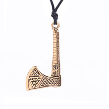 Load image into Gallery viewer, The Fehu Feoh Fe Rune Axe Amulet compass Viking runes Axe pendant Scandinavian Necklace