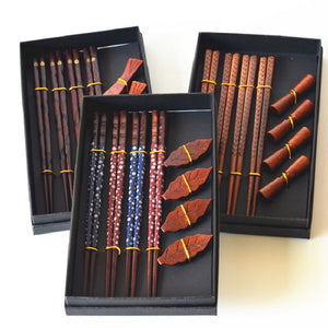 8 Pcs Gift Pack 4 Chopsticks+4 chopsticks Holders Handmade Japanese Natural Wood Chopsticks Set
