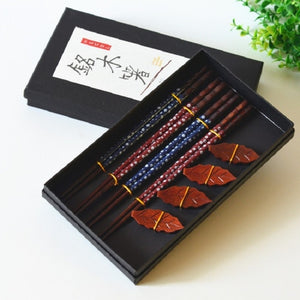 8 Pcs Gift Pack 4 Chopsticks+4 chopsticks Holders Handmade Japanese Natural Wood Chopsticks Set