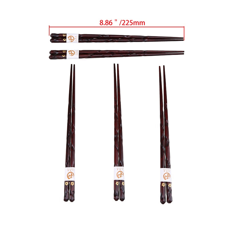 5 Pair Natural Wood Japanese Chopsticks Set with Gift Box Handmade Non-slip