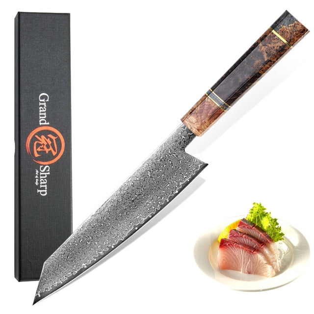 8.2 Inch Damascus Kitchen Knife Handmade Chef Knife VG10 Japanese Damascus Steel Kiritsuke Kitchen Knife Gift Box Grandsharp